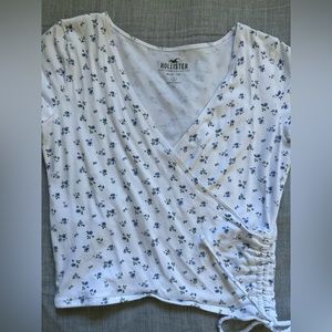 Hollister White And Blue Flower Top